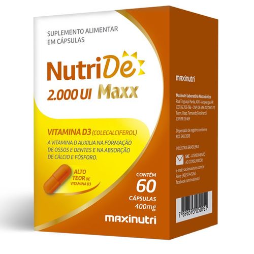 NutriDE Maxx Vitamina D 2000UI 400mg 60 Cápsulas Maxinutri