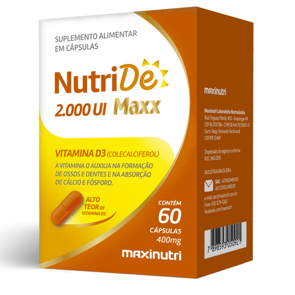 Nutridê Maxx Vitamina D 2000Ui 60 Cápsulas - Maxinutri
