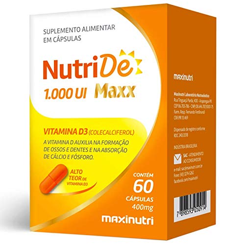 NutriDE Maxx Vitamina D 1000UI 400mg 60 Cápsulas Maxinutri