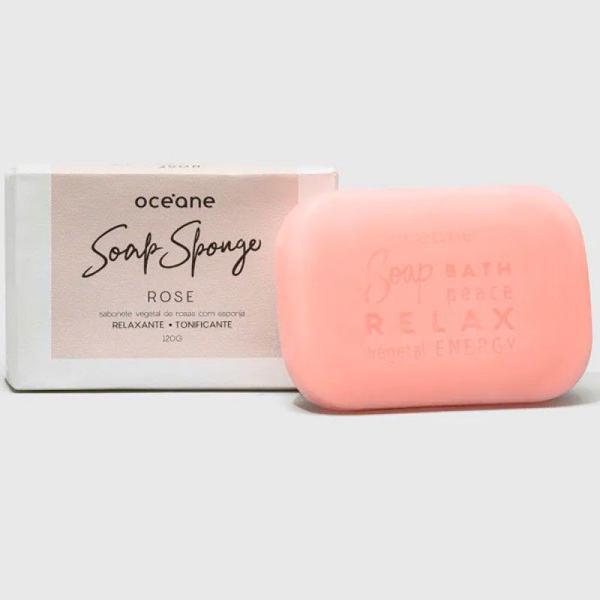 Oceane Rose Soap Sponge - Sabonete Vegetal de Rosas com Esponja 120g - Océane Femme