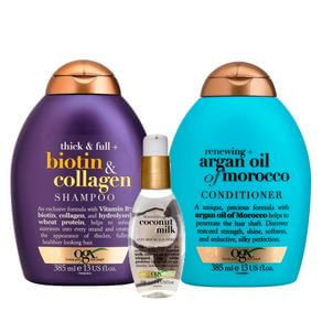OGX Argan Oil, Coconut Milk e Biotin & Colagen Kit - Shampoo + Condicionador + Sérum Kit
