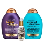 OGX Argan Oil, Coconut Milk e Biotin & Colagen Kit - Shampoo + Condicionador + Sérum