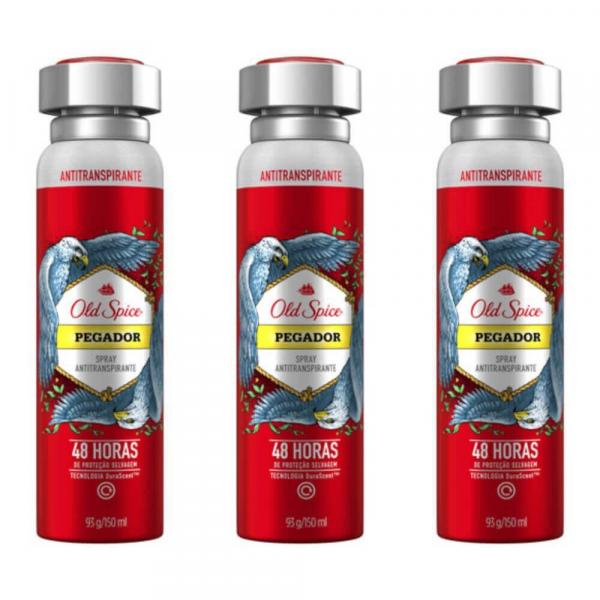 Old Spice Pegador Desodorante Aerosol Antitranspirante 150ml (Kit C/03)