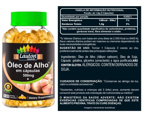 Óleo de Alho 500mg - Pote 120 Cápsulas - Lauton Nutrition