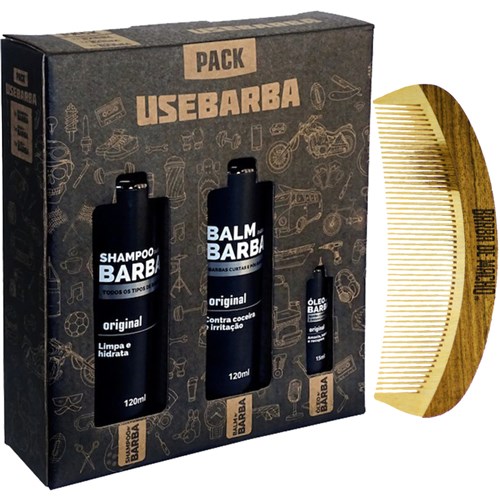 Óleo de Barba Shampoo Balm e Pente de Madeira - Pack Presente Usebarba