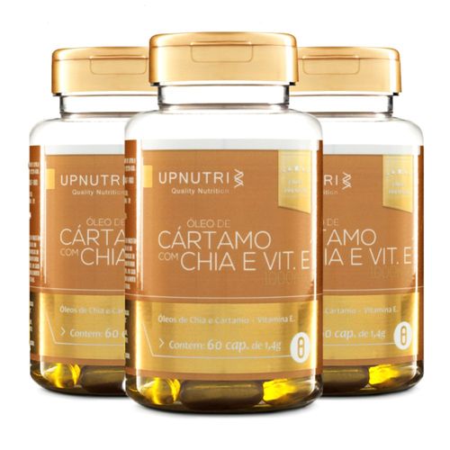 Óleo de Cártamo com Chia e Vitamina e - 3 Un de 60 Cápsulas - Upnutri Premium