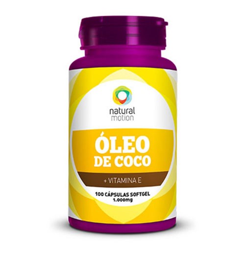 Óleo de Coco e Vitamina e Natural Motion 100 Cápsulas Pote Roxo