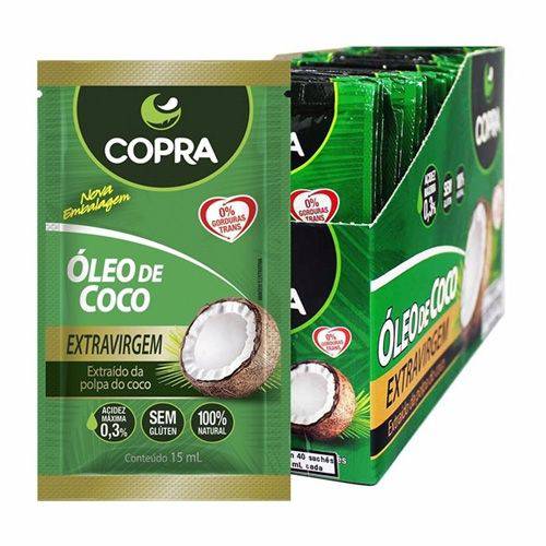 Óleo de Coco Extravirgem Copra C/ 40 Sachês de 15ml Cada
