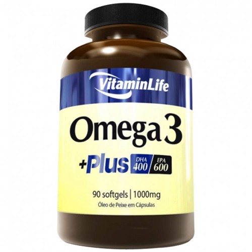 Óleo de Peixe ÔMEGA 3 + Plus (DHA 400, EPA 600) 1000mg - VitaminLife - 90 Softgels