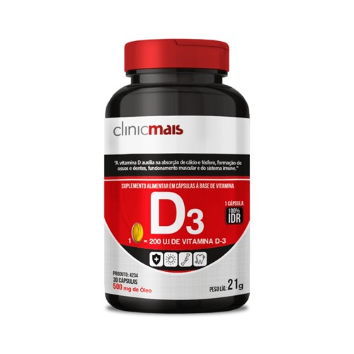 Óleo de Vitamina D3 30 Cápsulas de 500mg