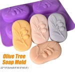 Olive Tree Silicone Mold Tree Shape Purple 4 Hole Square Soap Mold Crafts Ferramentas de moldagem de bolo de chocolate Handmade