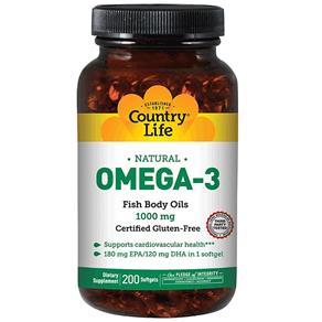Omega 3 1000mg - Country Life - 200 Softgels - 200 SOFTGELS