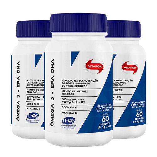 Ômega 3 EPA/DHA - 3 Un de 60 Cápsulas - Vitafor