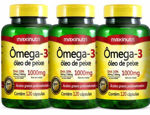 Omega 3 Oleo de Peixe 1000mg 3x120 Cápsulas Maxinutri