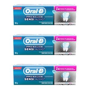 Oral B Pro Saúde Sensi Alívio Creme Dental 90g - Kit com 03