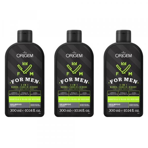 Origem For Men Crescimento Shampoo 300ml (Kit C/03)