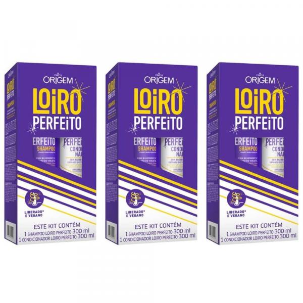 Origem Loiro Perfeito Shampoo + Condicionador 300ml (Kit C/03)
