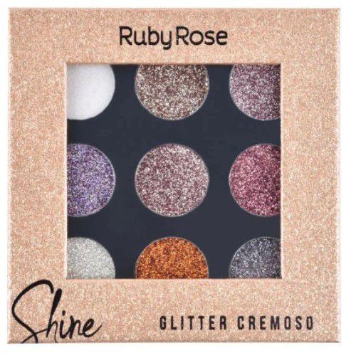 Paleta de Glitter Cremoso Shine 9 Cores Ruby Rose