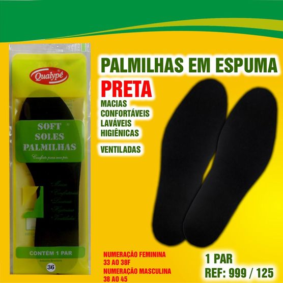 Palmilha Espuma para Ajuste do Calçado Qualypé Soft Solespreto 33