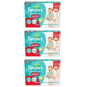 Pampers Comfort Sec Pants Fralda Infantil G com 34 - Kit com 03