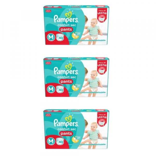 Pampers Comfort Sec Pants Fralda Infantil M C/40 (Kit C/03)