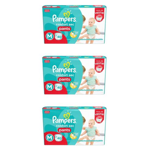 Pampers Comfort Sec Pants Fralda Infantil M C/40 (kit C/03)