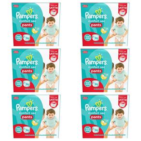 Pampers Comfort Sec Pants Fralda Infantil XXG com 26 - Kit com 06