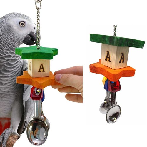 Papagaio Pássaro Aço Inoxidável Colher de Sopa Bloco de Construção Mastigar Mordida Brinquedos Gaiola Decoração