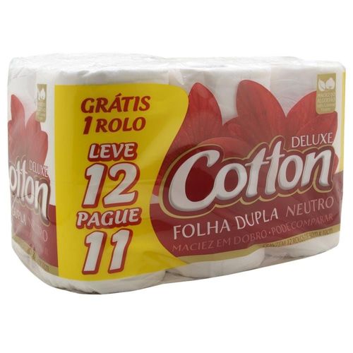 Papel Higiênico Cotton Deluxe Folha Dupla Neutro Embalagem Promocional PAP HIG FL/DP COTTON 12/PG11UN 30M NEUTRO COMPACTO