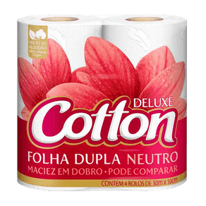 Papel Higiênico Folha Dupla Cotton Deluxe Neutro C/ 4 Rolos (30m X 10cm)