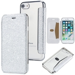 Para iPhone 7/8 Bling Glitter completa cobertura à prova de choque Anti-queda Magro Caso Shell com slot para cartão