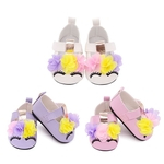 3 pares de 18 polegadas Meninas Calçados Sobrancelhas Sapatos Tricolor flores de couro Sapatos cores aleatórias