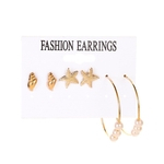 3 pares / set Lady Oceano Estilo Brincos Starfish Conch Bead Ear Studs Moda conjunto de jóias