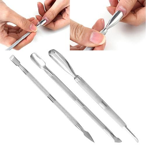 3 Pcs Aço Inoxidável Cuticle Tools Spoon Pusher Remover Manicure Pedicure Set