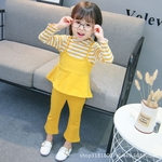 2PCS Crianças Stripe bonito mangas compridas de algodão puro shirt top + calça para Primavera Outono