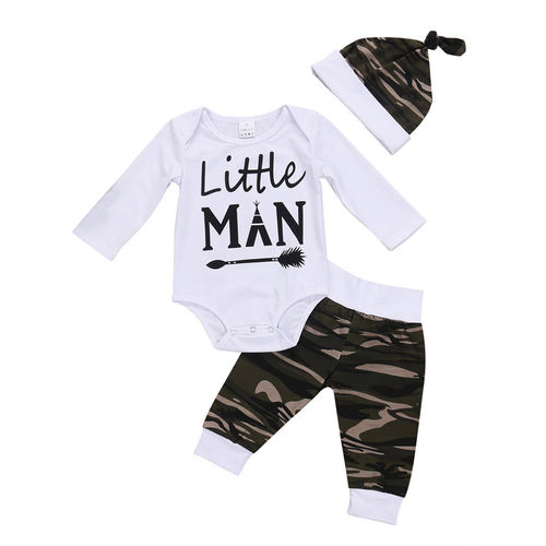 3pcs Elegante Roupa do Bebé Set Romper Camuflagem Calças Chapéu Bonito Outfits Presente