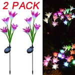 2 Pcs Lily Flower Solar Stake Jardim luzes artificiais Flores LED Light