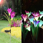 2 Pcs Lily Flower Solar Stake Jardim luzes artificiais Flores LED Light