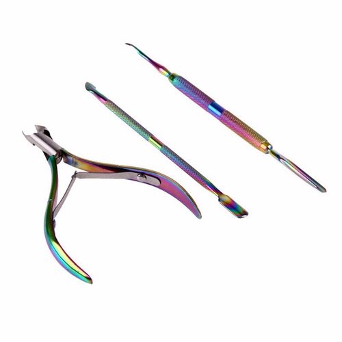 3 Pcs Nipper Pusher Set Rainbow Aço Inoxidável Removedor de Pele Morta Scissor Manicure Nail Art