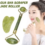 2 Pcs Portátil Natural Verde Jade Rolo Duplo + Gua Sha Raspador Facial Massageador Corporal BeautyTool
