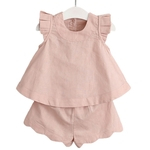 2Pcs / Set Baby Girl algodão macio Moda Lace manga curta T-shirt + Costumes Lace Shorts Set