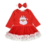 2pcs / set Baby Girl de Santa Padrão Bordados Patchwork Dress + Faixa de Cabelo