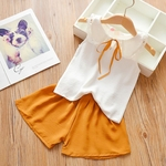 2pcs / set Baby Girl Suit mangas T-shirt + fita laço Shorts de algodão para 0-5 anos kid