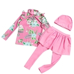 3Pcs / Set Baby Girl UV Protection Swimsuit Tops + Culotte + Hat Quick Dry manga comprida Swimwear
