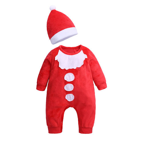 2pcs / Set Bebê Recém-nascido de Natal + Cap Jumpsuit Suit Hat Romper Bonito Set