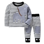 2 Pcs / Set bebê Unisex padrão bonito do elefante dos desenhos animados da listra camisa impressão de manga comprida + calças Definir
