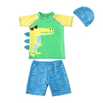 3Pcs/Set Boy Swimsuit Tops + Pants + Hat Cartoon Animal Short Sleeve Baby Swimwear