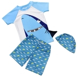 3Pcs / Set Boy Swimsuit Tops + Shorts + Hat Tubarão Dentes Fast Dry Protetor solar bebê Swimwear