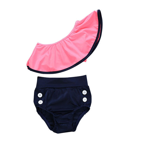 2 Pcs / set Crianças Bebé bonito Ruffle Off Shoulder Swimsuit Set