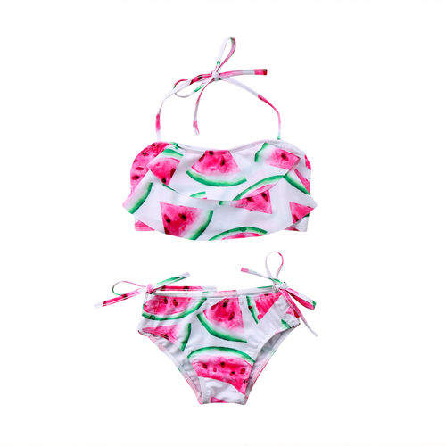 2 Pcs / Set Crianças Girl Fashion Melancia Impressão Swimsuit Set Tops + Shorts